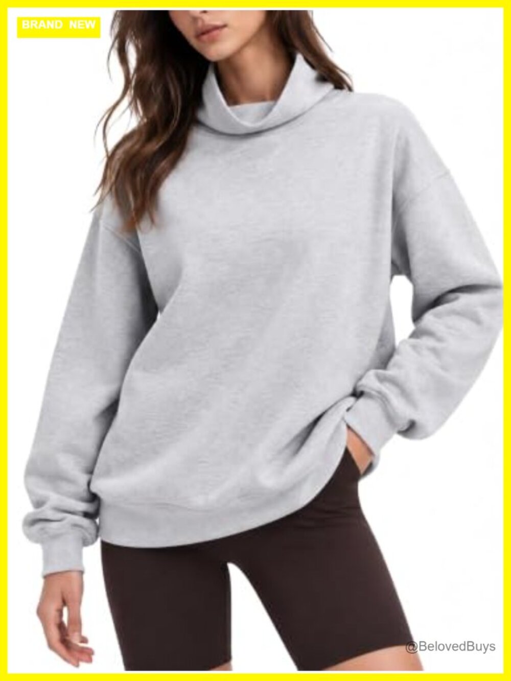 Oversized Mock Neck Fleece Lined Sweatshirt Pullover with Pockets